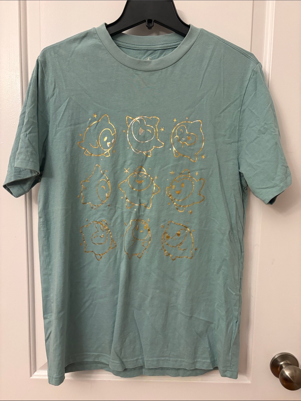 Aqua Tee with Gold Kirby Characters